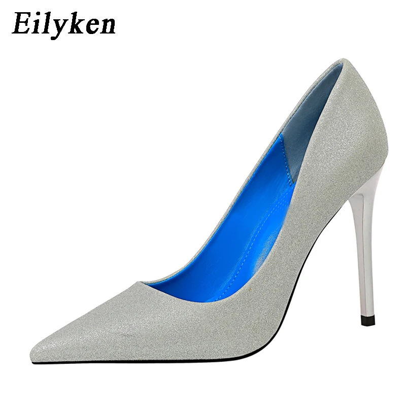Silver EilyKen/Новые осенние женские туфли на высоком каблуке; пикантные выразительные свадебные туфли с острым носком; цвет золотистый, серебристый, шампань; Туфли на тонком каблуке - Цвет: Silver
