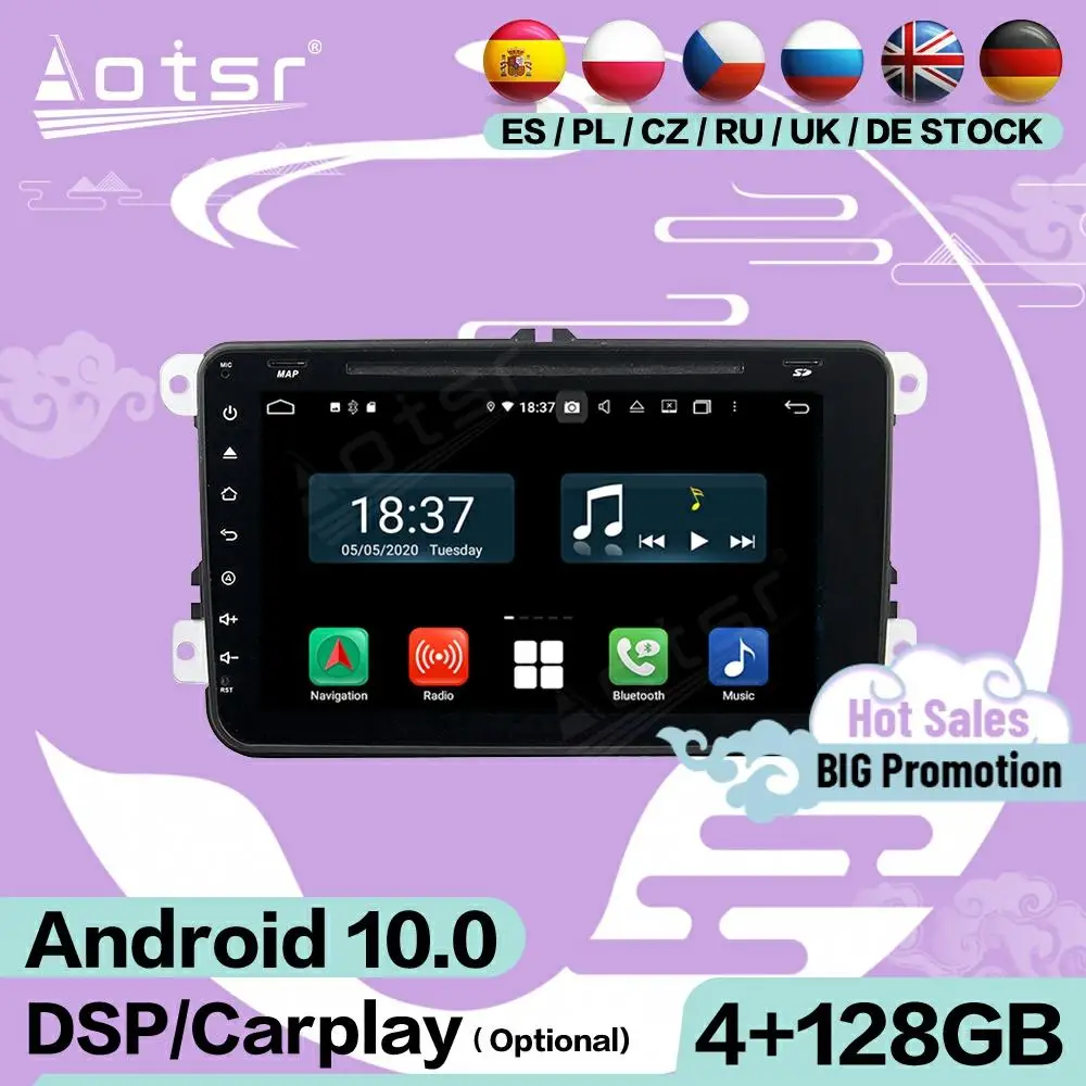 4 128G Carplay Screen Multimedia Stereo Android Player Per Vw Volkswagen Universal Gps Navigation Audio Radio Receiver Head Unit