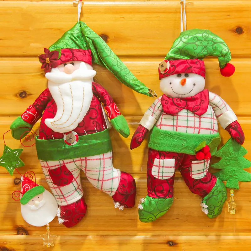 

2 pcs/lot Christmas Tree Ornaments Pendant Dolls For Children Gift Random Color Wall Door Hanging Home Decor Snowman&Santa Claus