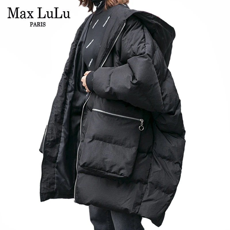 

Max LuLu 2019 Korean Fashion Ladies Oversized Hooded Parkas Womens Black Long Winter Jackets Warm Padded Coats Casual Streetwear