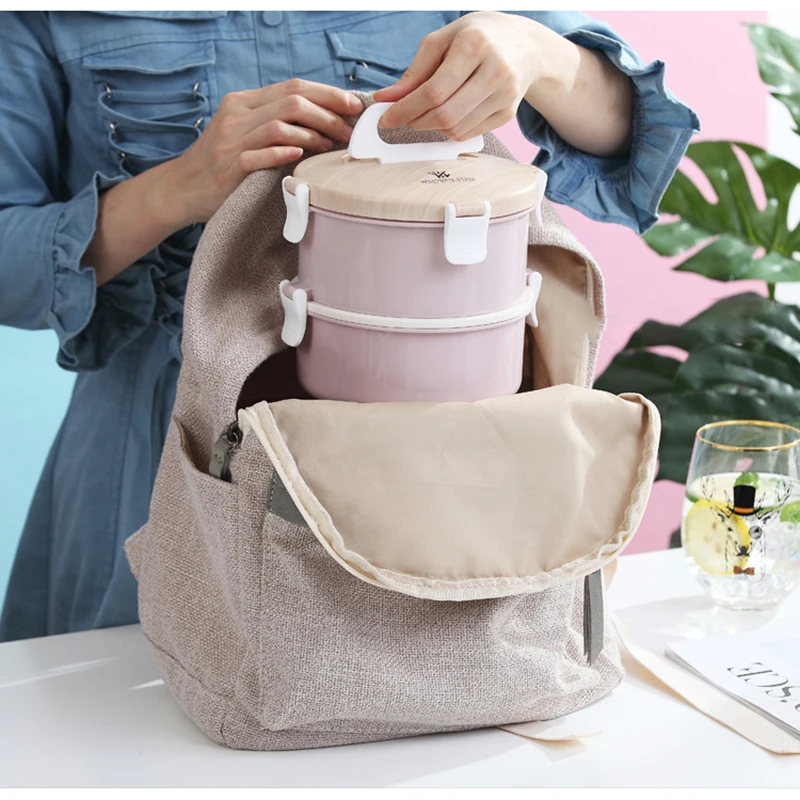 2 Tiers Thermo Insulated Thermal Food Container Bento Round Lunch Box Portable Food Container Round Bento Box Microwave
