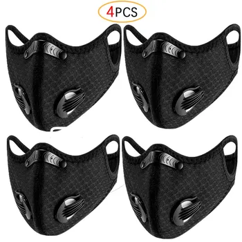 

4pcs Fabric mouth face mask PM2.5 Anti Haze/Anti dust mouth mask Respirator mascaras With Carbon Filter Respirator Black Mask