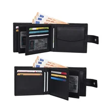 

Man Large Capacity Lychee Pattern Leather RFID Short Wallet Top Layer Cowhide Multi Card Slot Coin Money Bag Wallet Business