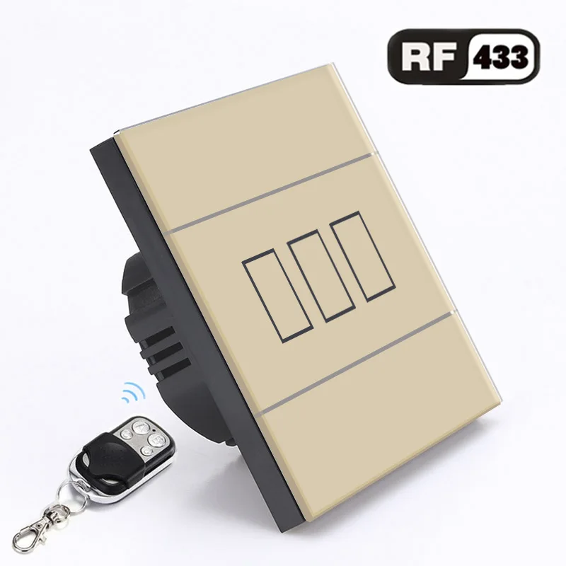 

EU 1/2/3 Gang Wireless Remote Control Wall Light Switch,White /Black/Gold Crystal Glass Panel Touch Switch for Smart Home