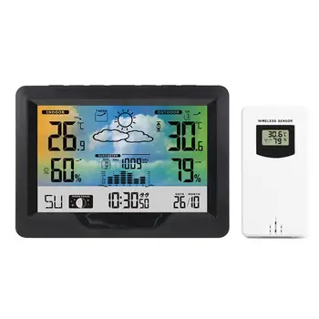 

Household Digital LCD Weather Forecast Clock Outdoor Temperature Humidity Sensor Color Screen Electronic Calendar Alarm Clock