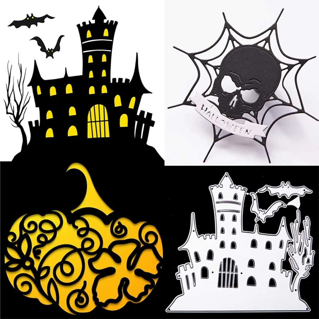 

Halloween Metal Cutting Dies Metal Craft Embossing Stencil Spider Net Castle Pattern Card Album Scrapbooking DIY Children Gift