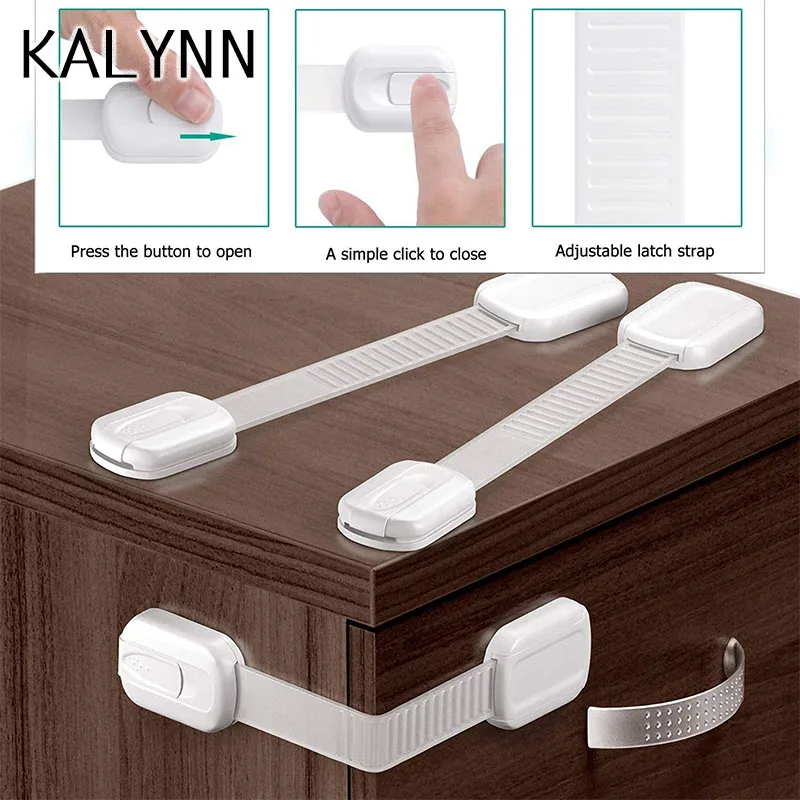 Child Safety Strap Locks (1-12 Pack) for Fridge Cabinets Drawers Dishwasher Toilet Adhesive No Drilling Easy Installation White