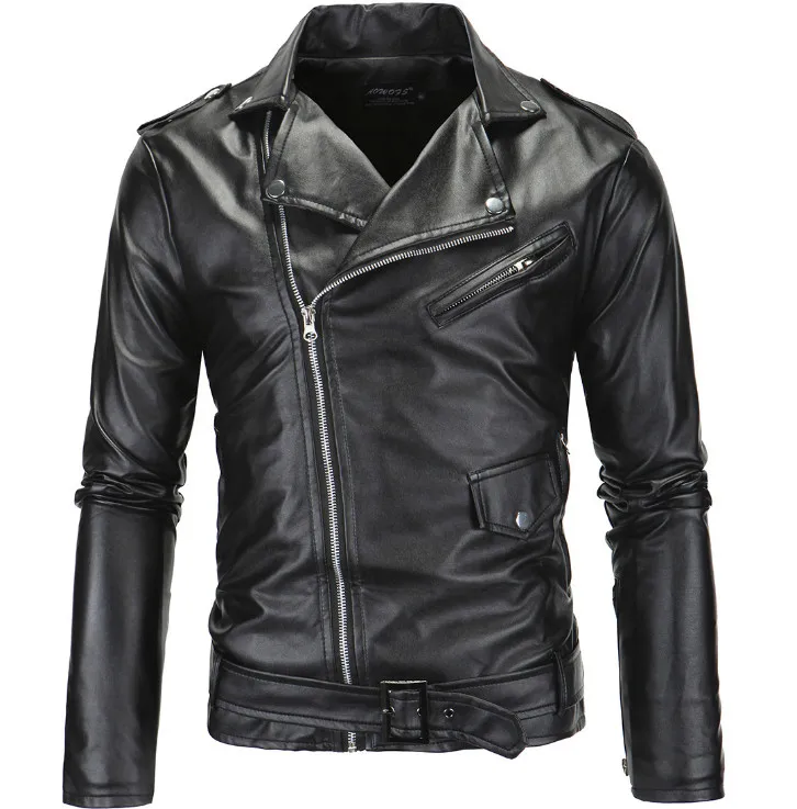 Idopy/Модная мотоциклетная куртка из искусственной кожи для мужчин, приталенная байкерская куртка на молнии из искусственной кожи, осенние мужские Куртки из искусственной кожи, пальто - Цвет: Черный