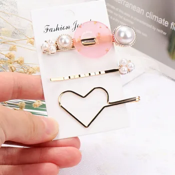 

3pcs Hair Clips Sweet Rhinestone Hairpin Heart Acrylic Pearl Hair Pins Barrette Hair Accessories for Women Girls