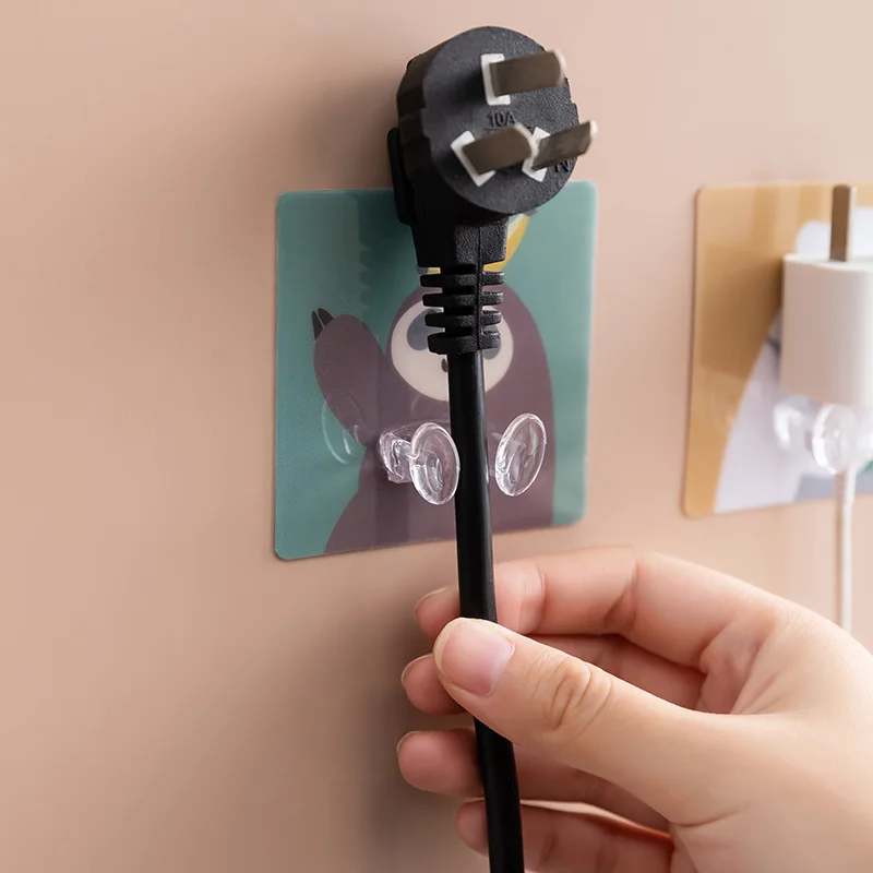 

Power plug holder automatic paste wall key shape hooks electrical wire finishing kitchen creative seamless stick wall organizer