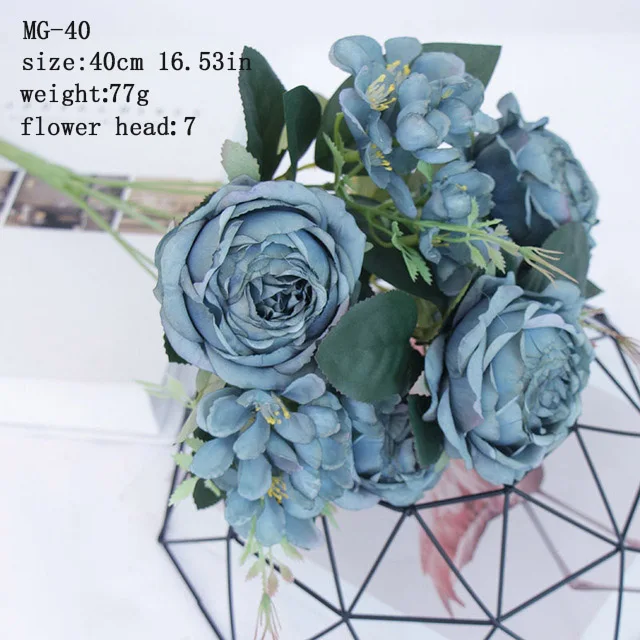 Искусственные розы шелковые цветы для домашнего свадебного стола украшения оптом Искусственные цветы Букет Поддельные розы - Цвет: MG49-Blue