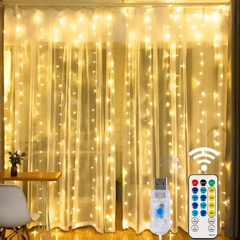 3M LED Fairy Lights Garland Led Festoon Curtain Lamp Remote Control USB Curtains String Lights Christmas Decoration for Home MJ 3m led festoon curtain garland on the windon usb string lights fairy with remote christmas decorations for home navidad new year