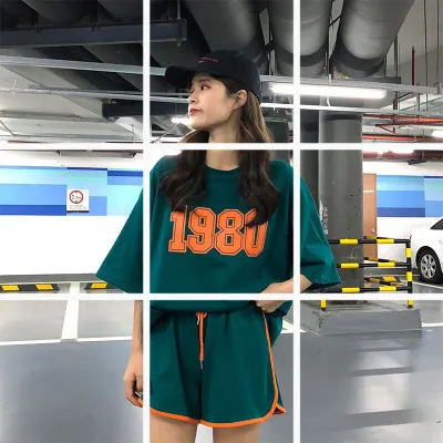 

2019 New Style Summer Short-sleeved Set Leisure T-shirt Women's Two-Piece Set Shorts + Tops Printed Loose-Fit WOMEN'S Dress