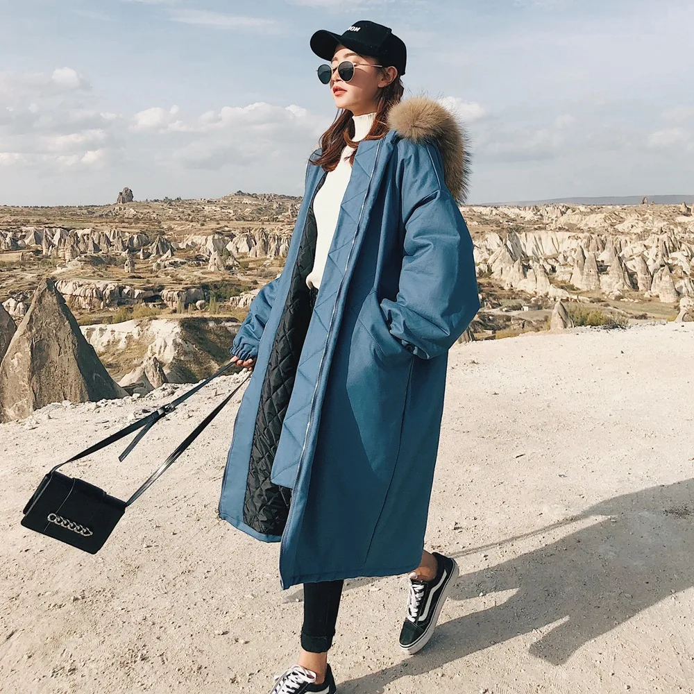 

Cotton Coat 2018 Winter New Style WOMEN'S Dress-Style Retro CHIC-Style Long Hooded Large Fur Collar Workwear Cotton-padded Cloth