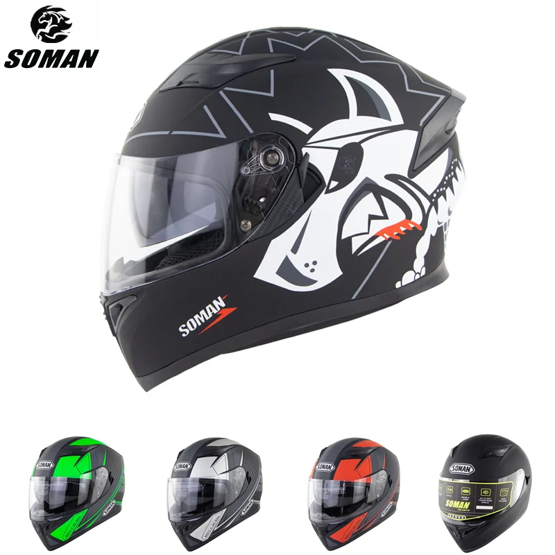 Black Motorcycle Full Face Casco Moto Dot Approved Dual Lens Coll Motorbike Motocross Helmet Motor Bike Moto Helmet Motorcycle