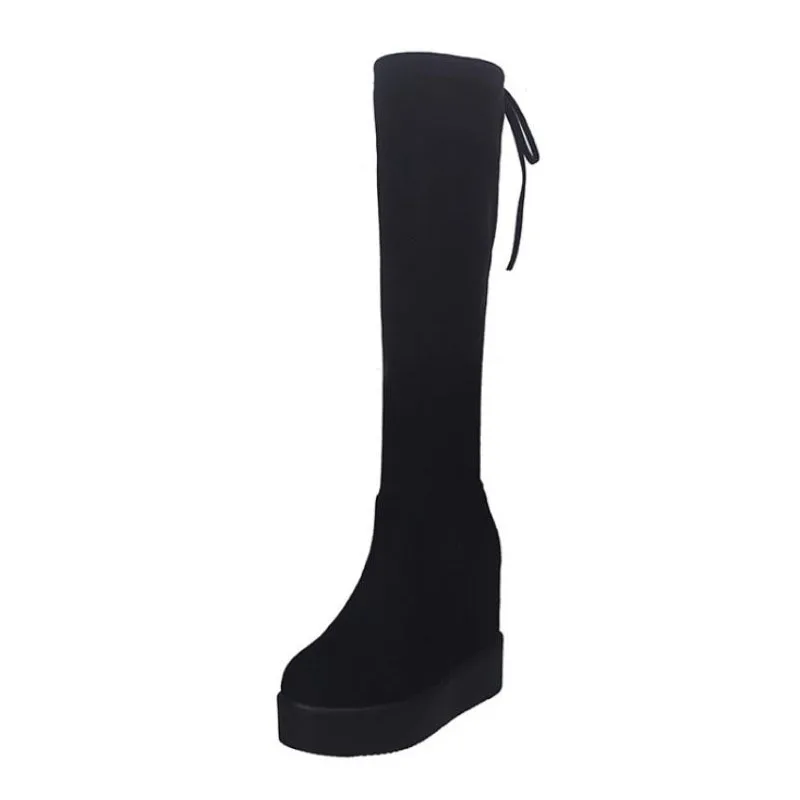 Coolcept/простые высокие женские сапоги на толстой подошве; зимние сапоги до колена на платформе; однотонная женская обувь черного цвета; Размеры 35-39 - Цвет: Черный