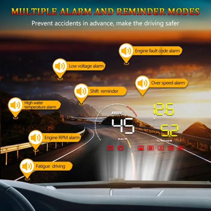 Автомобильный цифровой измеритель HUD Дисплей км/ч превышение скорости сигнализации Усталость вождения сигнализации большой экран NJ88