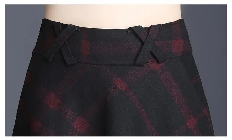 0235 Зимняя шерстяная юбка для девушек с высокой талией Миди клетчатые юбки для женщин элегантные офисные размера плюс 4XL тонкая женская модная юбка