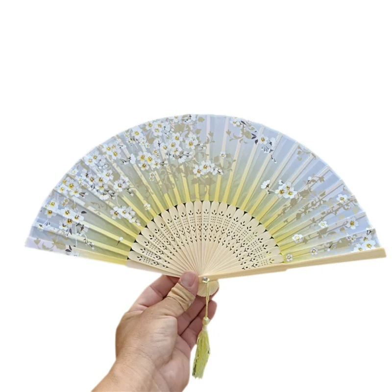 Шелковый китайский веер складной ручной шелк бамбуковые принты вентилятор