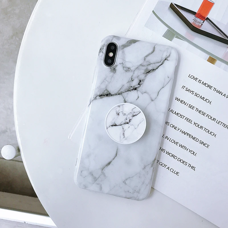 Модный силиконовый глянцевый мраморный чехол из ТПУ для Iphone XS Max X XR 7 8 Plus 6 6S Plus, складной держатель, чехол-подставка