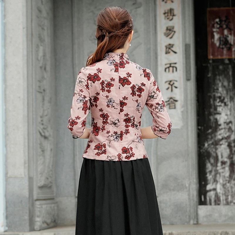 Учебный стиль для женщин с длинными рукавами белый Qipao сломанные цветы Улучшенный чёнсам Тан костюм рубашка женская повседневная одежда рубашка