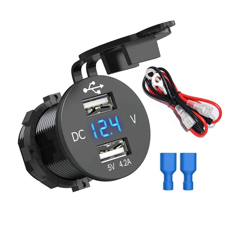 

Car USB Charger Dual USB Socket, Waterproof Marine USB Power Outlet 4.2A With Voltage LED Digital Display for Marine, Boat, Moto