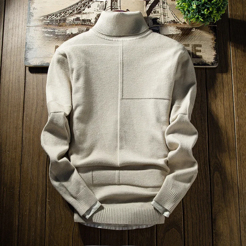 

2019 Autumn And Winter New Style MEN'S Pullover Knitted Sweater Men's Korean-style Slim Fit High Collar Solid Color Sweater