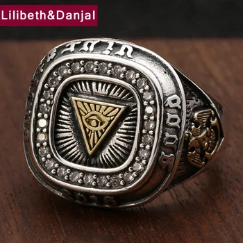 

Man Ring Real 925 Sterling Thai silver Punk Rock Eye of God Pyramid Inlay gemstone Natural stone Ring Jewelry 2020 R9