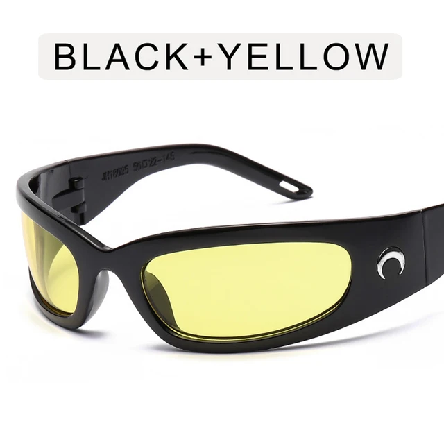 2022 New Moon Rectangular Sunglasses for Women Man Vintage Outdoor Cycling Sports Hip Hop Punk Sun Glasses UV400 Trend Female 4-Black-Yellow