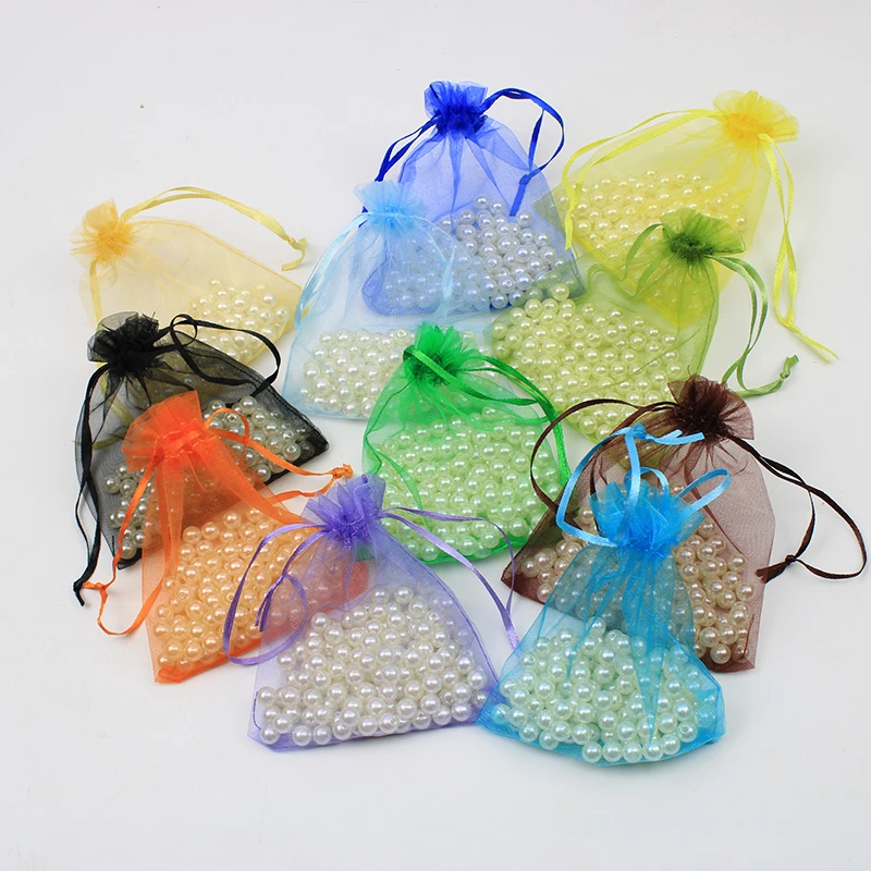 Organza Pouches Bags 7x9cm Wedding Parry Gift Candy Drawstring Bag For Jewelry Earring Display Packaging 10/20/50/100pcs Organza Bags Jewelry Bags