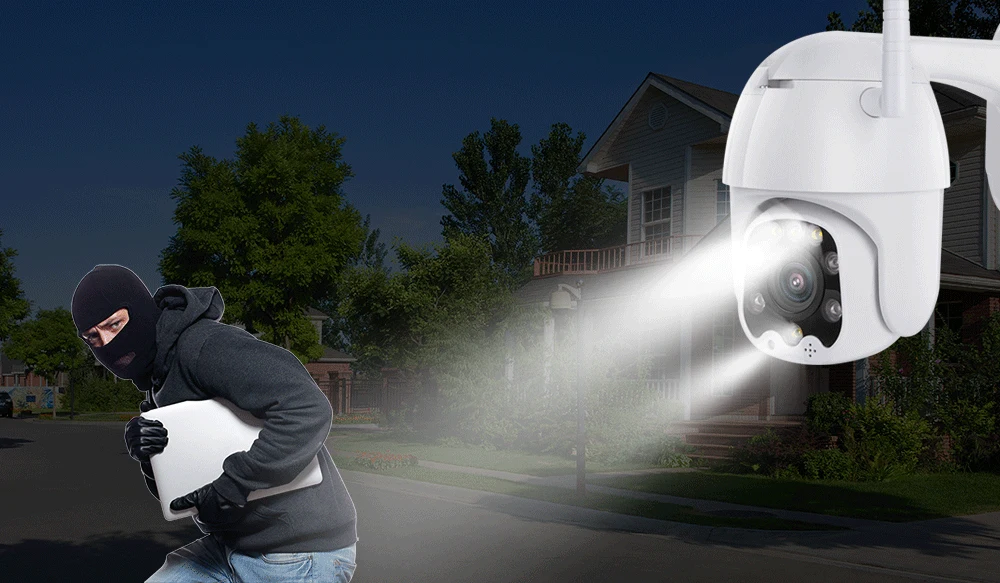 p à Prova Dh.2água ao ar Led de Armazenamento Ouertech Zoom Óptico fi Câmera Ptz H.265 1080 Livre Detecção Humana Nublado Luz 5x wi 5 Ouertech 5x zoom óptico wi fi câmera