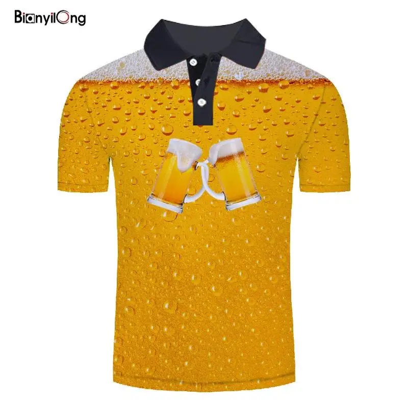BIANYILONG 2019 new Summer beer 3D print Men Polo Shirt Mens short Sleeve Shirts Polos Masculina Plus size Tops polo homme | Мужская