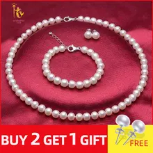 NYMPH, ювелирный набор из тонкого жемчуга, 8-9 мм., ожерелье из пресноводного жемчуга, браслет, серьги, ювелирный набор, свадебные, вечерние, подарок для женщин, TZ007