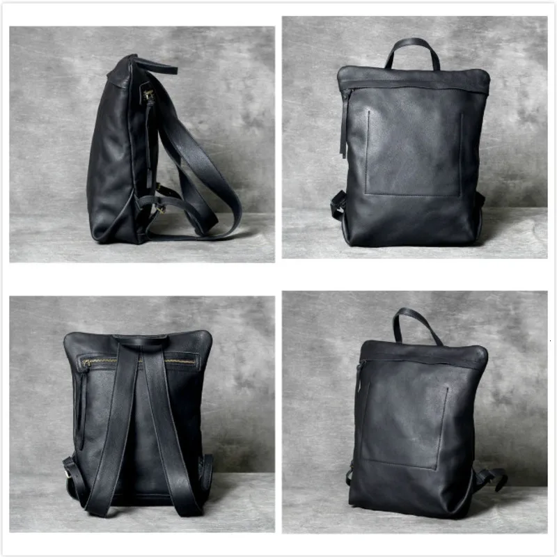 Рюкзак с защитой от кражи, 14 дюймов, для ноутбука, верхний слой из воловьей кожи, минималистичный дизайн, двойные сумки на плечо для мужчин и женщин, кожаная сумка ручной работы