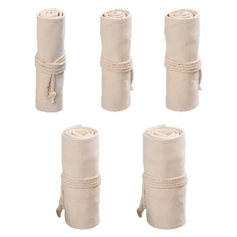 

12/24/36/48/72 Holes Canvas Roll Up Pen Curtain Pencil Bag Case Makeup Wrap Holder Storage Pouch