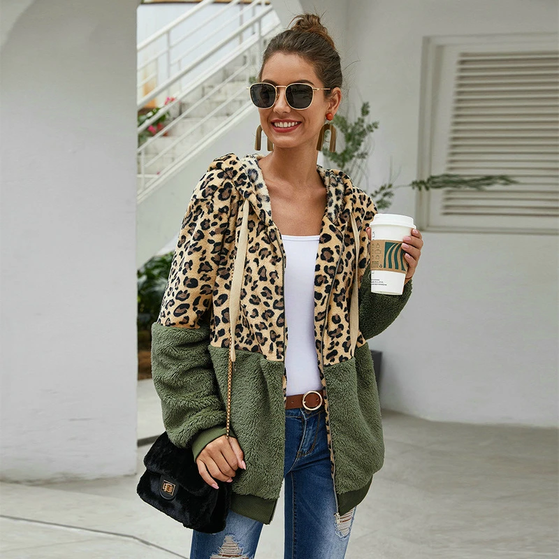 Sudaderas con capucha de leopardo para Mujer, sudaderas con capucha de manga larga para Mujer, Sudadera con capucha informal con cremallera, Top, abrigo cálido para Mujer 2020