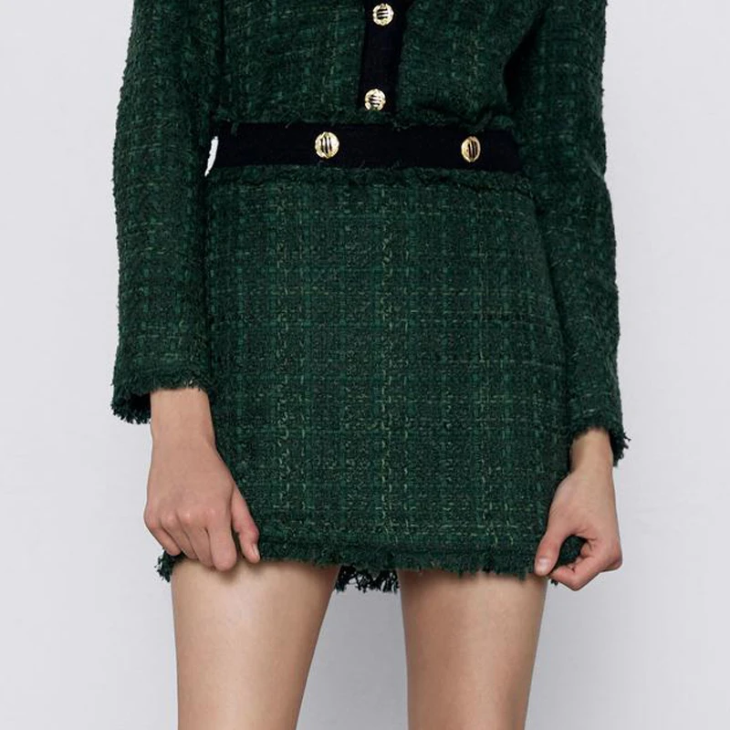 

AGong Casual Tweed Skirts Women Fashion Sheath Straight Skirt Women Elegant Buttons Mini Skirts Female Ladies AC