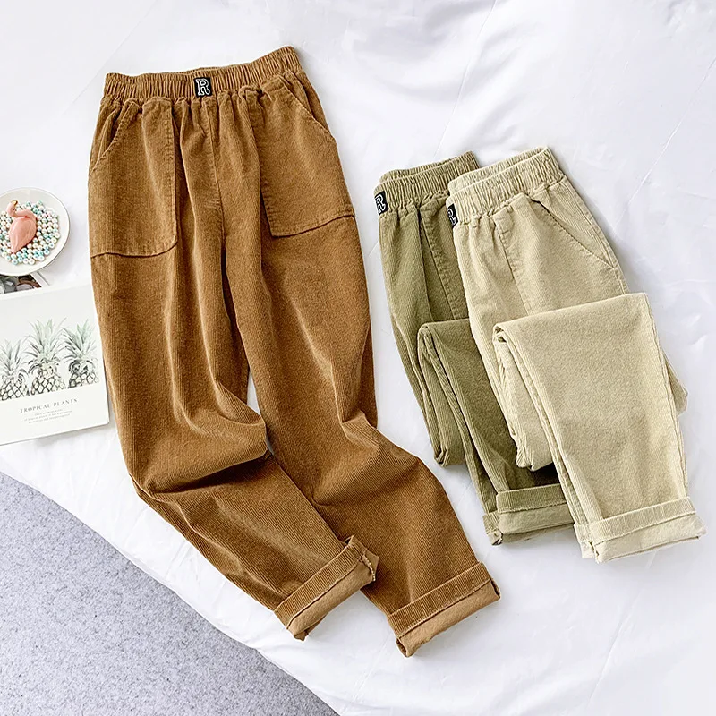 

AcFirst Autumn Winter Green Khaki Women Fashion Long Pants Harem Pants High Waist Female Pants Casual Plus Size Corduroy