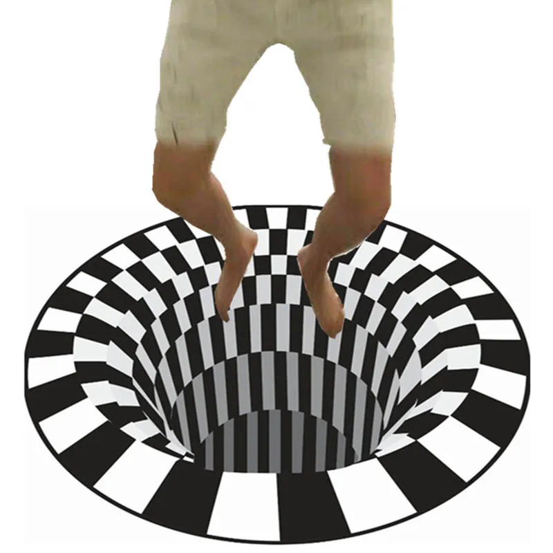

Bottomless Hole Carpet Round Square Doormat Black White Grid 3D Illusion Vortex Bedroom Anti-Slip Floor Mats Home Fashion Rugs