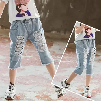 

2020 New Fashion Toddler Kids Children Girls Sequined Denim Pants Stretch Elastic Trousers Jeans Ripped Hole Clothes Baby Girl