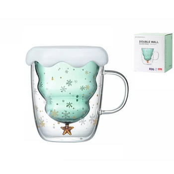 

W&G Christmas Cup Transparent Double Anti-Scalding Glass Christmas Tree Star Cup Coffee Milk Juice Cup Christmas Gift New Year