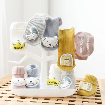 

Newborn Baby Socks Floor Non-slip Cotton Cartoon Doll socks Knee High Tube Warm Double Needle Elastic Infant Accessories