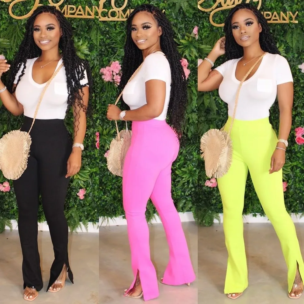Women New Solid Color Slim Split Micro-Horn Pants Flare Trousers Female Bodycon Bottom Capris Elegant Work Pants Modal Plus Size Women New Solid Color Slim Split Micro-Horn Pants Flare Trousers Female Bodycon Bottom Capris Elegant Work Pants Modal Plus Size