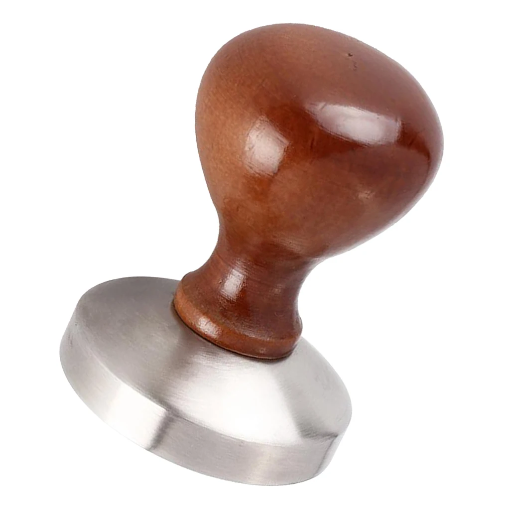 Stainless Steel Espresso Coffee Tamper Machine 58mm Flat Base Wood Handle