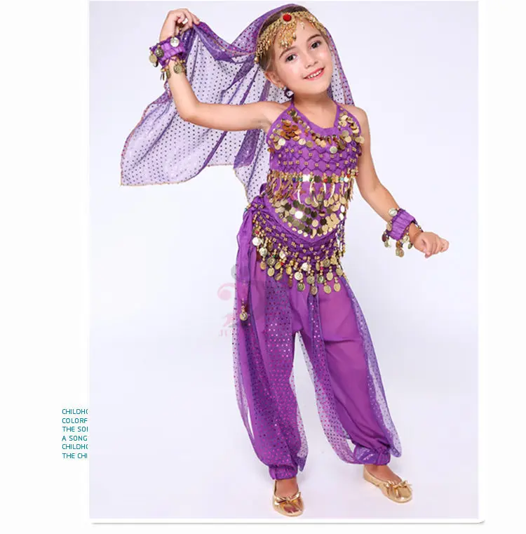 Детский набор костюма для танца живота Индийский Болливуд Восточный Египетский танец живота платье для девочек танец живота топ брюки 6 цветов