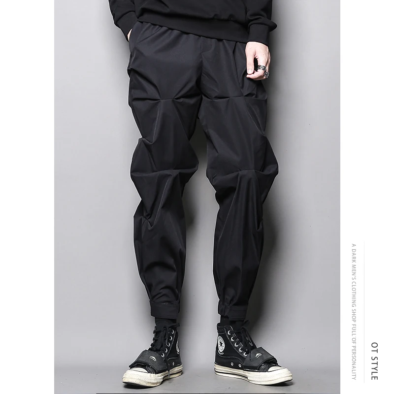 

Men's Casual Closure Pants Dark Design Asymmetric Personality Fold Cutting Fashion Style Hairdresser Casual Pants