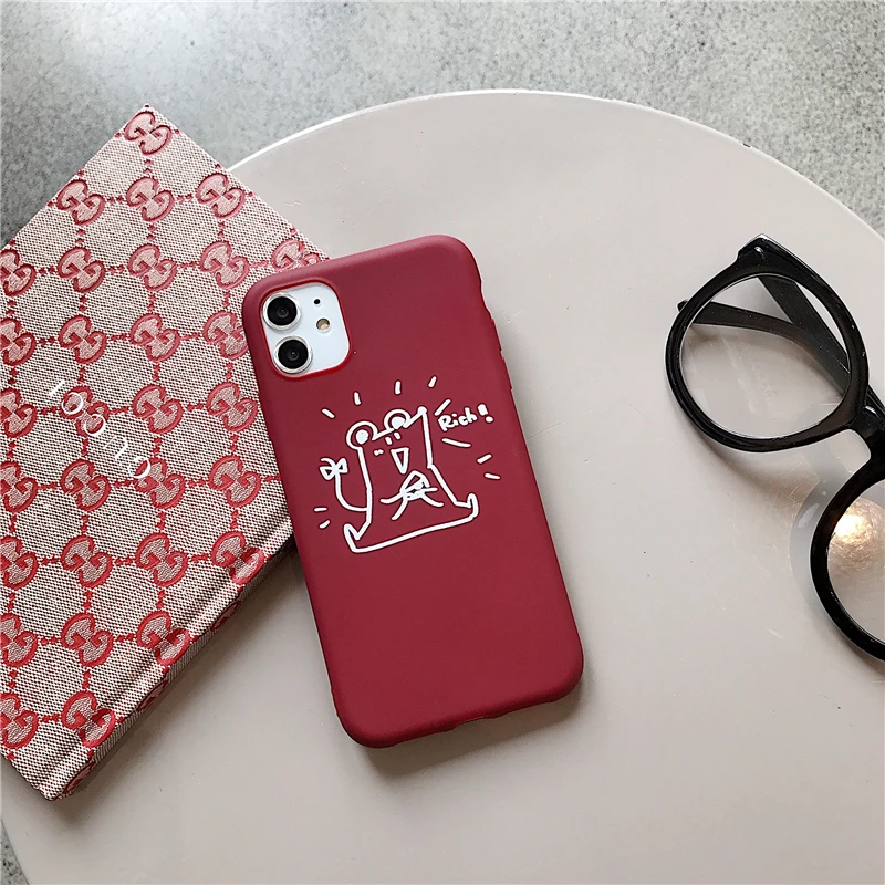 Прекрасный Простой Линия богатая мышь чехол для телефона для Iphone 11 Pro Max X Xr Xs Max 6s 7 8 Plus винно-красный мягкий ТПУ задняя крышка