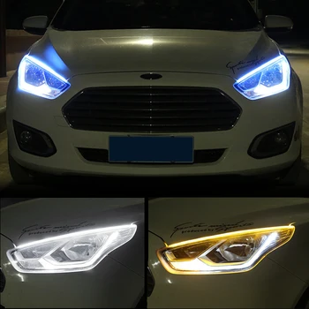 

2pcs Flexible Soft Adhesive Car LED Strip Light Car LED Daytime Running Lights Turn signal Running Yellow for Universal Cars