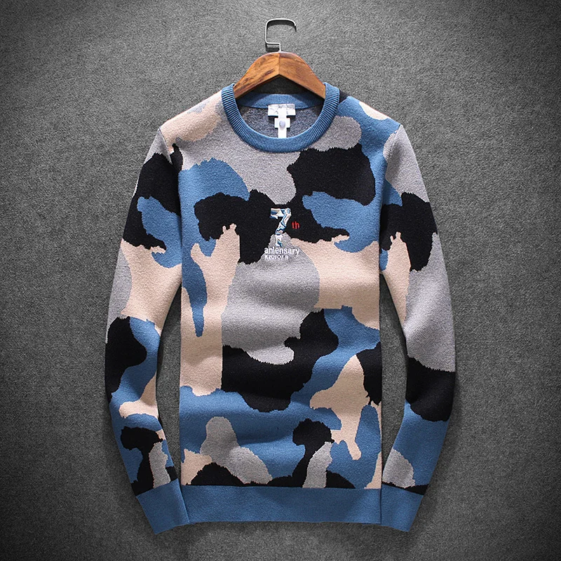 Новинка, мужские Роскошные зимние классические темно-синие камуфляжные Повседневные свитера с вышивкой, пуловер азиатского размера, высокое качество, Drake# N111