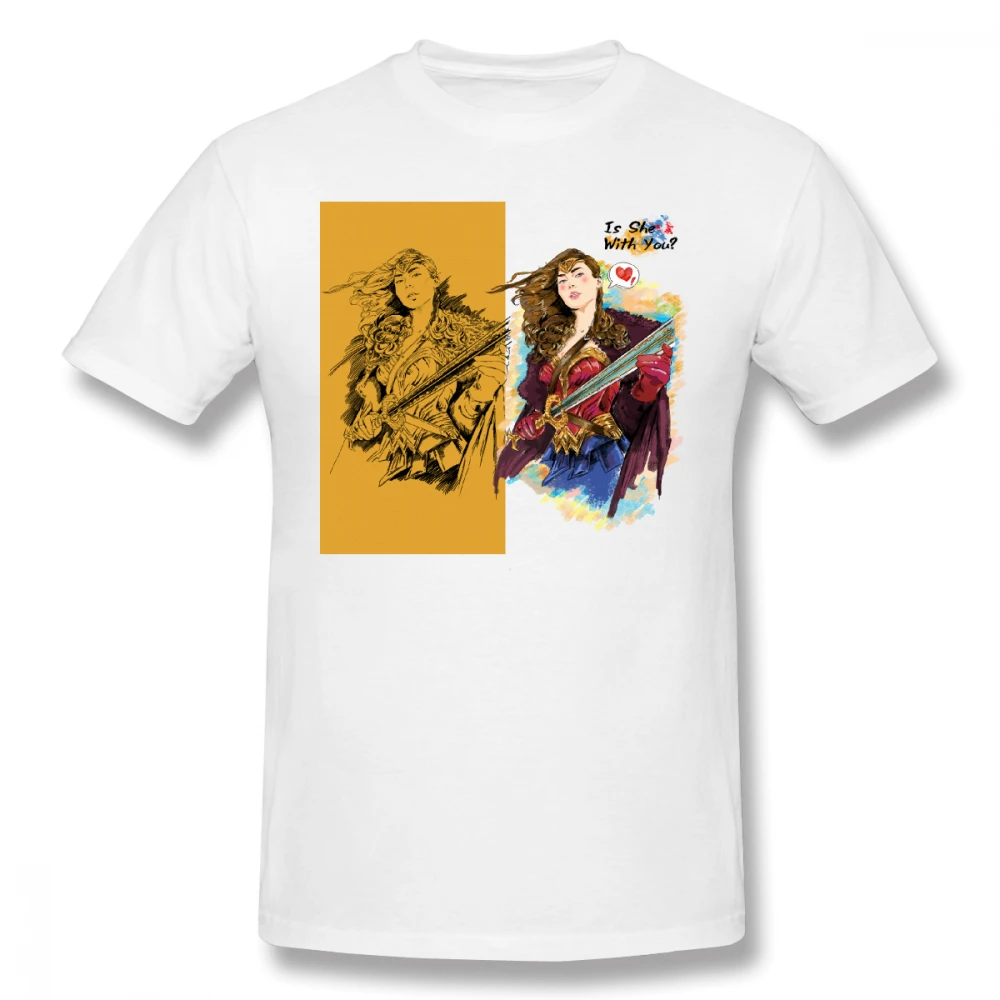 

2019 Men's Basic Short Sleeve T-Shirt 3D Print t shirt Is She With You Super Hero Woman Cotton Funny T-shirt homme Top Tees